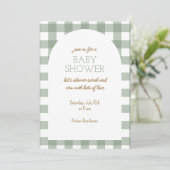 Invitation de Baby shower vert simple En vichy (Debout devant)