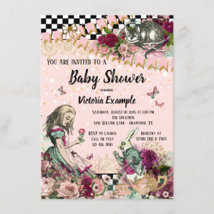 Invitation de baby shower vintage Alice au pays de