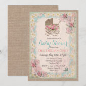 Invitation de baby shower vintage avec calèche flo (Devant / Derrière)