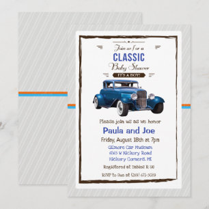 Invitation de baby shower vintage voiture classiqu