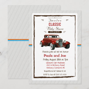 Invitation de baby shower vintage voiture classiqu