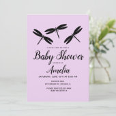 Invitation de Baby shower violet de libellules noi (Debout devant)