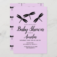 Invitation de Baby shower violet de libellules noi