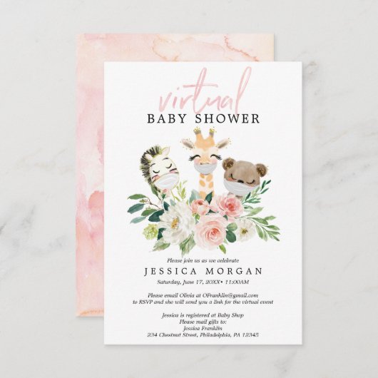 Invitation de Baby shower virtuel Airy Blush (Devant / Derrière)