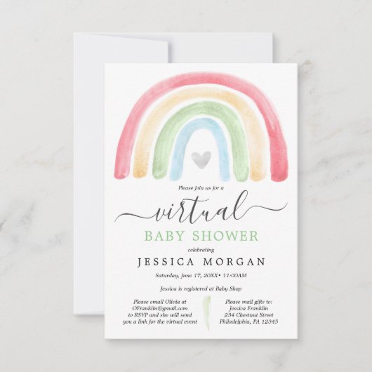 Invitation de Baby shower virtuel Boho Rainbow (Devant)
