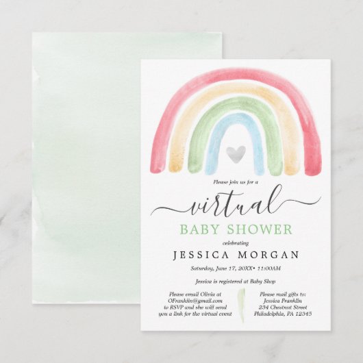 Invitation de Baby shower virtuel Boho Rainbow (Devant / Derrière)