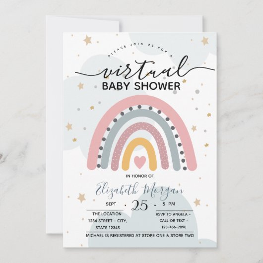 Invitation de Baby shower virtuel des points Rainb (Devant)