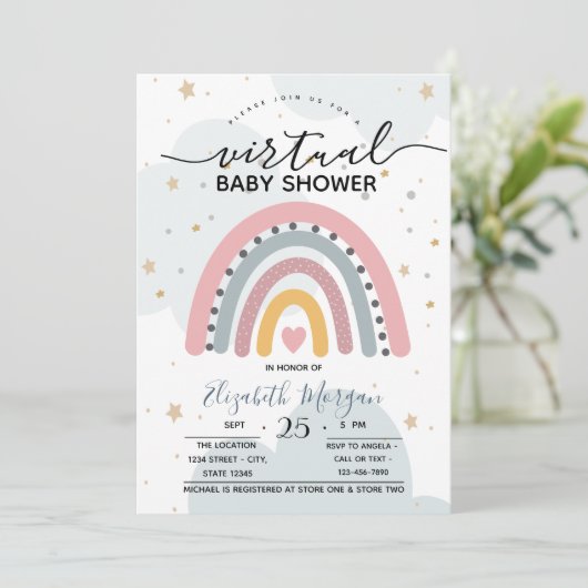 Invitation de Baby shower virtuel des points Rainb (Debout devant)