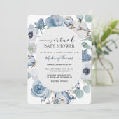 Invitation de Baby shower virtuel Dusty Blue Flora (Debout devant)