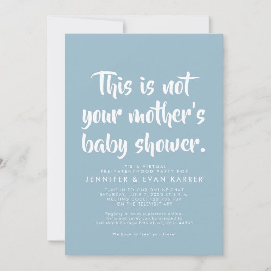 Invitation de baby shower virtuel en bleu (Devant)