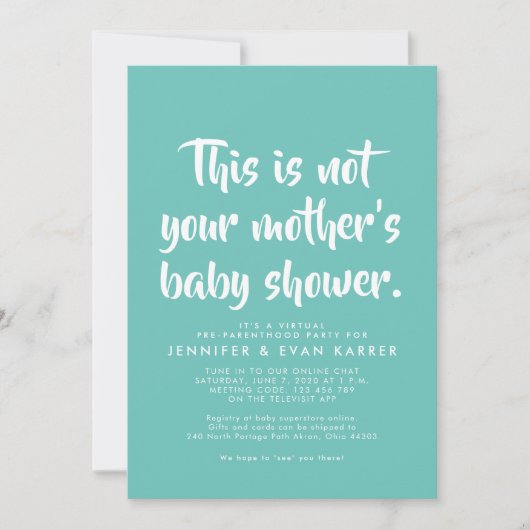 Invitation de baby shower virtuel en turquoise (Devant)
