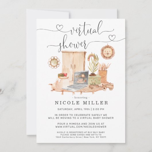 Invitation de baby shower virtuelle | Ordinateur p (Devant)