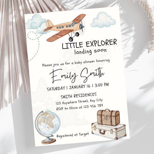 Invitation de Baby Shower Voyage Modèle Petite Exp