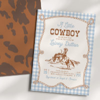Invitation de baby shower Western à carreaux bleus