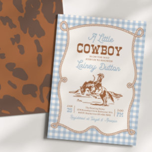 Invitation de baby shower Western à carreaux bleus