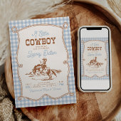 Invitation de baby shower Western à carreaux bleus