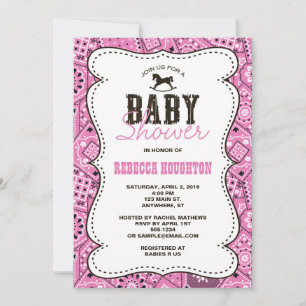 Invitation de Baby shower Western Pink Bandanna