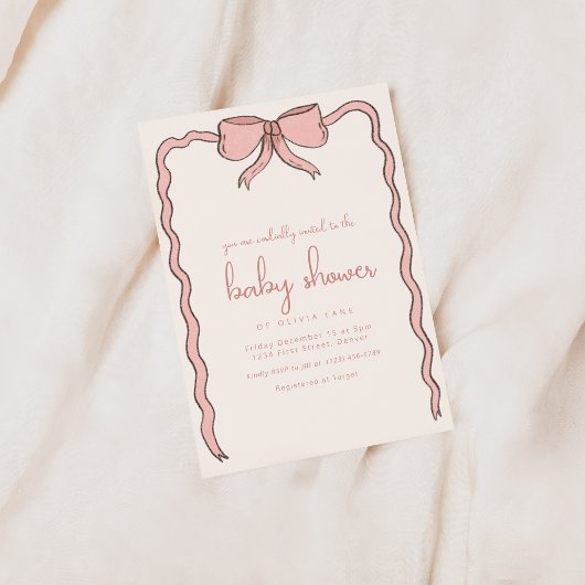 Invitation de Baby shower Whimsical Pink Bow