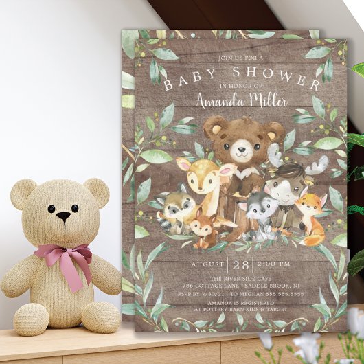 Invitation de Baby shower Woodland Friends