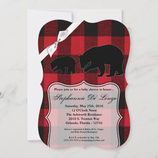 Invitation de Baby showers 5x7 Ours Plaid de Buffa (Devant)