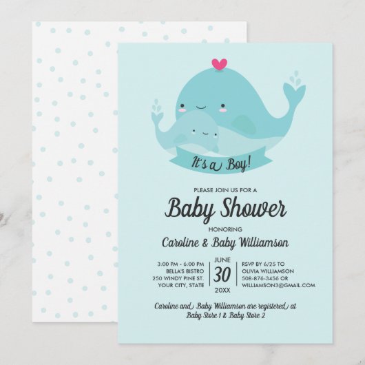 Invitation de Baby showers C'est une baleine de ga (Devant / Derrière)