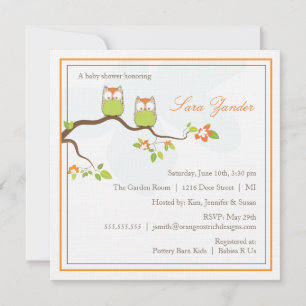Invitation de Baby showers - Chevêches jumelles ne