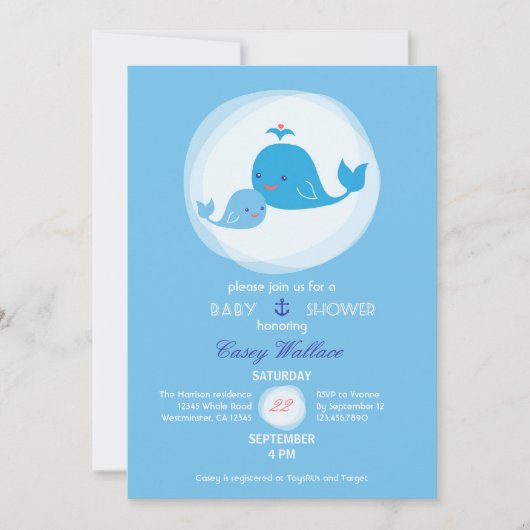 Invitation de Baby showers de baleines mignonnes (Devant)
