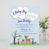 Invitation de Baby showers de bois - Animaux fores (Debout devant)