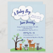 Invitation de Baby showers de bois - Animaux fores (Devant / Derrière)