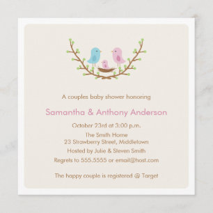 Invitation de Baby showers d'oiseaux de couples - 