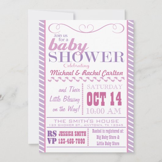 Invitation de Baby showers filles (Devant)