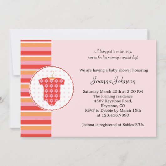 Invitation de Baby showers filles (Devant)