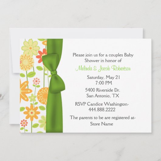 Invitation de Baby showers Floral à l'élégance (Devant)