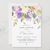 Invitation de Baby showers floraux de lavande (Devant)