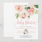 Invitation de baby showers floraux rose BLush (Devant / Derrière)