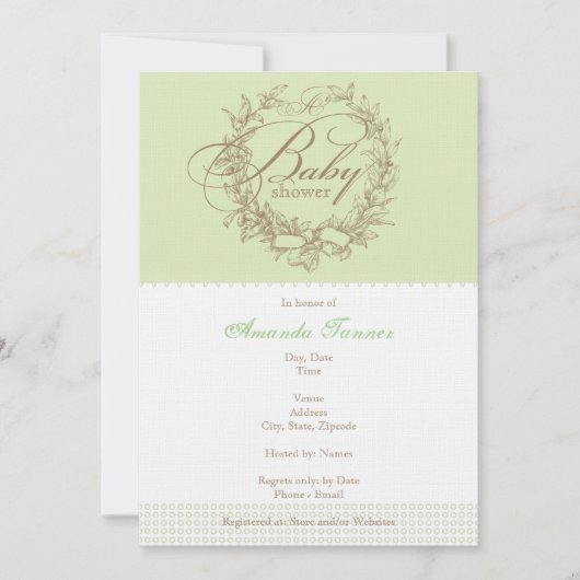 Invitation de Baby showers français - Vert (Devant)