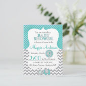 Invitation de Baby showers gris et Turquoises (Debout devant)