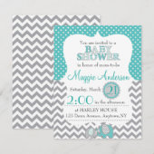 Invitation de Baby showers gris et Turquoises (Devant / Derrière)