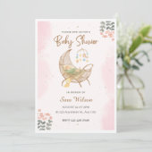 Invitation de Baby showers illustratifs rose et Br (Debout devant)