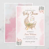 Invitation de Baby showers illustratifs rose et Br (Devant / Derrière)