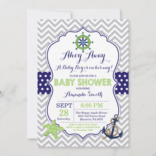 Invitation de Baby showers nautiques Marine Grey g (Devant)