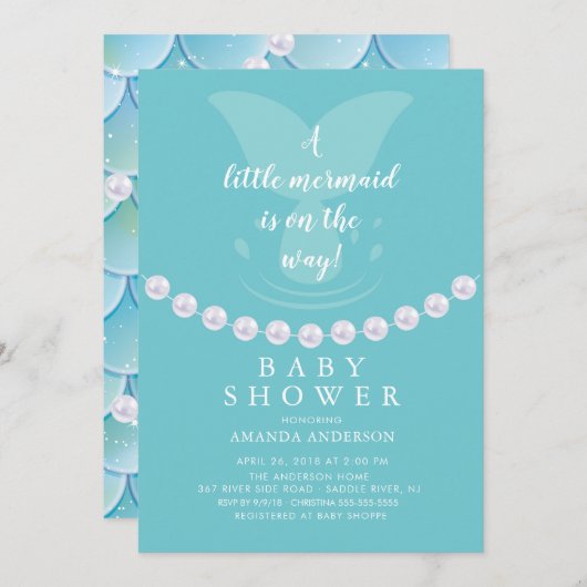 Invitation de Baby showers Perles et Sirènes (Devant / Derrière)