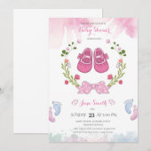 Invitation de Baby showers pour filles roses perso (Devant / Derrière)