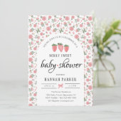 Invitation de Baby showers Rose et fraises (Debout devant)