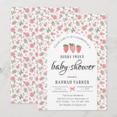 Invitation de Baby showers Rose et fraises (Devant / Derrière)