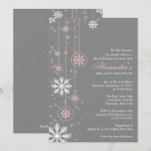 Invitation de Baby showers roses Snowflakes d'hive (Devant / Derrière)