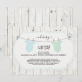 Invitation de Baby showers rustiques pour jumeaux (Devant / Derrière)