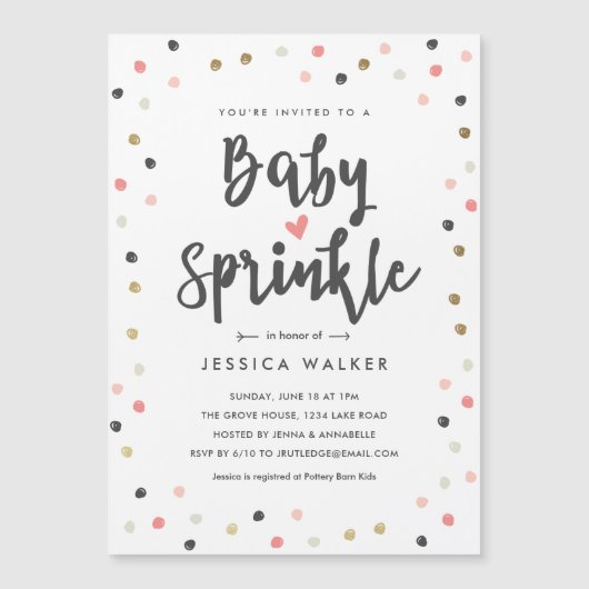 Invitation de Baby Sprinkle de type confettis rose (Devant)