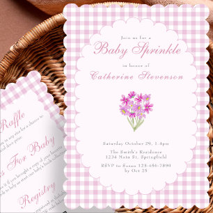 Invitation de Baby Sprinkle Double Face Fleurs Ros
