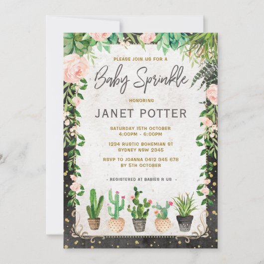 Invitation de Baby Sprinkle Fiesta Bébé Cactus Ver (Devant)